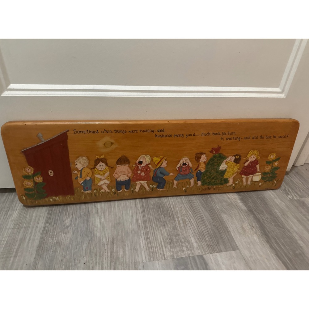 Vintage 1990 Hand Painted‎ Wood Outhouse Plaque Folk Art Bathroom Decor JGW 90